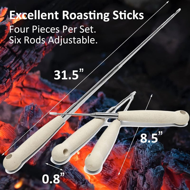 Atigrado Telescopic Smores Sticks, Set of 4-32 Inch Extendable Marshmallow Roasting Sticks for Fire Pit, Camping & Bonfires - Retractable Skewers for S'mores & Hot Dogs - Image 5